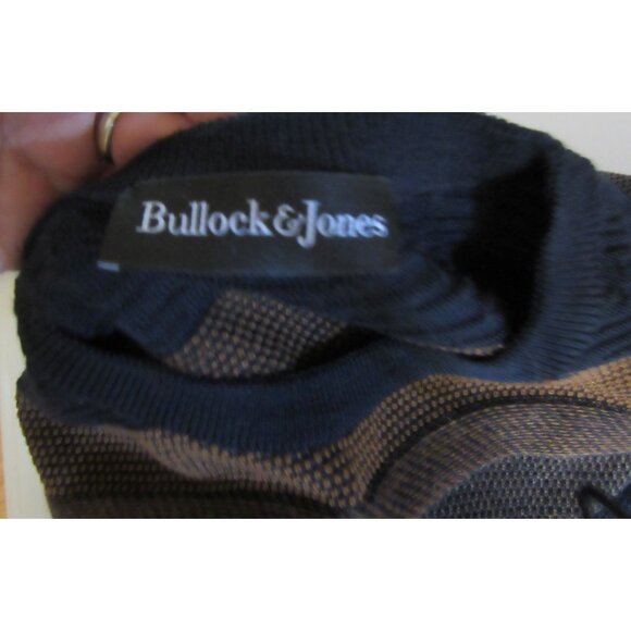 Bullock & Jones Striped Virgin Wool & Acrylic Sweater Size L Blue/Brown Made In - Picture 4 of 5